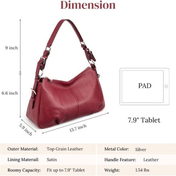 🆕Womens Wine Genuine Leather Shoulder Bag Top Handle Handbag Ladies Purses - Picture 7 of 11